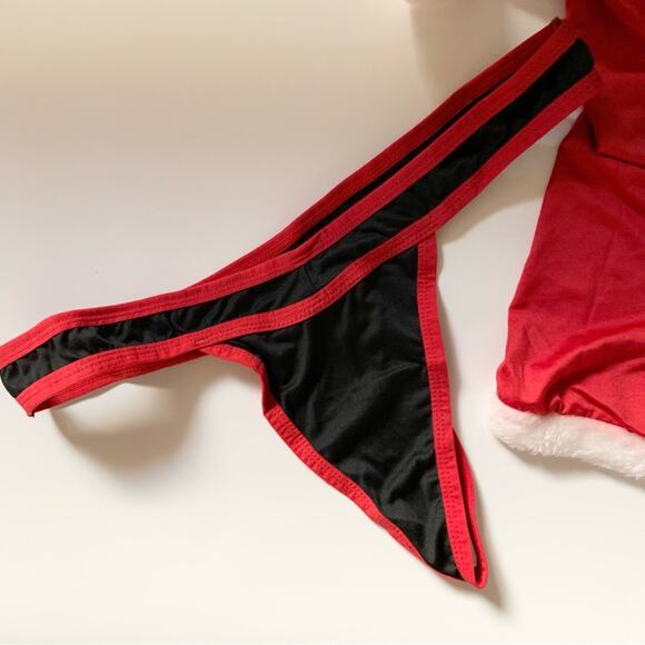 Yandy Santa’s Workshop Red Santa Apron Lingerie Bow Costume S/M NWT - Picture 14 of 16